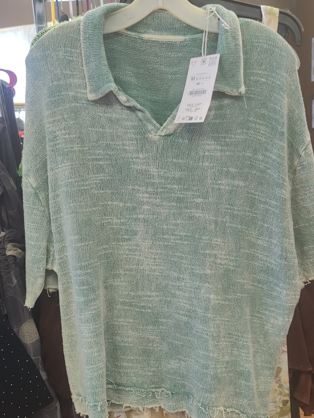 Zara Heathered Sage Knit Short-Sleeve Polo